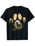Men's T-Shirt Serene Mountain Wilderness With Dog Among Towering Pines Pawprint