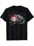 Men's T-Shirt Festive Holiday Lights With Santa Hat Wearing Pet Opossum