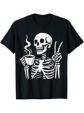 Men's T-Shirt Smoking Hot Coffee With Skeleton Hands Holding Cup Skeleton
