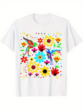 Men's T-Shirt Colorful Wild Blossoms And Birds In Vivid Pattern Art