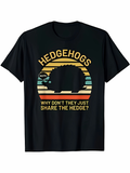 Men's T-Shirt Hedgehogs Sunset Stripes With Quirky Text On Funny Hedgehog