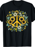 Men's T-Shirt Yellow Sunflowers And Green Leaves Surrounding Peace Symbol