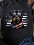 Men's T-Shirt Patriotic Dog Wearing Sunglasses And Flag Scarf With American Flag Rottweiler