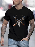 Men's T-Shirt Majestic Antlers With Rustic Crossed Guns And Animal Skull
