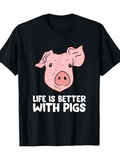 Men's T-Shirt Life Is Better With Gentle Blush Pink Cartoon Pig