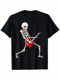 Men's T-Shirt Energetic Skeleton With Red Electric Guitar Dancing On Stage