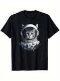 Men's T-Shirt Starry Cosmos With Astronaut Suit Wearing Curious Tabby Cat