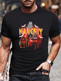 Men's T-Shirt Naughty Little Ghost Floating In Spooky Halloween Night Among Bats And Candles Ghost