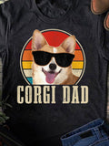 Men's T-Shirt Corgi Dad Retro Sunset With Sunglasses Wearing Smiling Corgi Dog