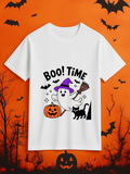 Men's T-Shirt Boo Time Happy Ghost With Pumpkin Black Cat And Witch Hat