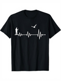 Men's T-Shirt Heartbeat Graph With Fisherman Standing And Bird Above Water