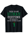 Men's T-Shirt This Is My Human Costume Standing Green Alien Figure Under Witty Slogan