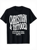 Men's T-Shirt Christian Tattooed Bold Statement With Curved Text On Black T Shirt
