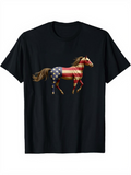 Men's T-Shirt Galloping Horse With American Flag Pattern Running Freedom Horse