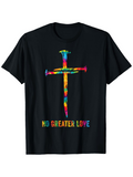 Men's T-Shirt No Greater Love Colorful Painted Pattern Cross With Vibrant Brushstrokes On Black
