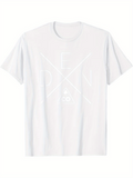 Men's T-Shirt Stylized Linework Letters Over Minimalist White Cotton T Shirt