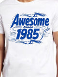 Men's T-Shirt Awesome Since 1985 Vintage Blue Lettering On White Cotton T Shirt