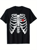 Men's T-Shirt Anatomical Ribcage Bones With Red Heart Illustration Skeleton