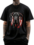 Men's T-Shirt Patriotic Dog With American Flag Draped Over Loyal Companion