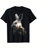 Men's T-Shirt Silent Forest Shadows With Golden Morning Light And Majestic Rabbit