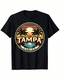 Men's T-Shirt Tampa Florida Sunset Beach With Palm Trees Water And Retro Sun