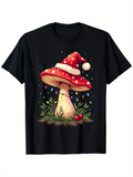 Men's T-Shirt Festive Night Magic With Red Cap Holiday Hat Mushroom