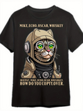 Men's T-Shirt Text Communication Procedure With Space Helmet Cat