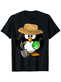 Men's T-Shirt Cartoon Penguin Holding Lettuce Wearing Straw Hat Farmer Penguin