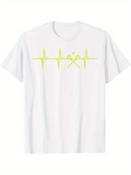 Men's T-Shirt Heartbeat Line With Neon Yellow Dancer Amidst Stylized Electropulse Waves