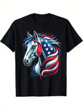 Men's T-Shirt Patriotic Stars And Stripes In Flowing Mane Horse
