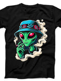 Men's T-Shirt Vivid Smoke Clouds Surrounding A Green Alien Wearing A Blue Hat