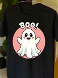 Men's T-Shirt Boo Cute Cartoon Ghost Surrounded By Pink Circle Happy Spirit