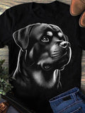 Men's T-Shirt Detailed Realistic Fur Texture Dog Portrait Black Rottweiler