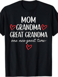 Men's T-Shirt Mom Grandma Great Grandma One New Good Time With Playful Red Hearts On Black Shirt