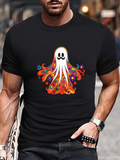Men's T-Shirt Colorful Floral Swirls Surrounding Smiling Ghost Figure