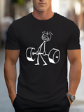 Men's T-Shirt Cartoon Stick Figure With Heavy Weights Lifting Barbell Gym Workout