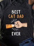 Women's T-Shirt Best Cat Dad Ever With Paw Fist Bump Illustration And Drawn Lines