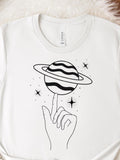 Men's T-Shirt Celestial Hand Reaching Upward Toward Saturn Surrounded By Little Stars And Planets