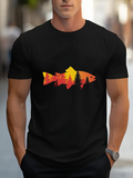 Men's T-Shirt Autumn Forest Scenery Reflected In Vibrant Orange Silhouette Fish