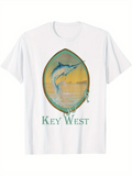 Men's T-Shirt Key West Jumping Marlin With Golden Sunset Over Ocean Waves