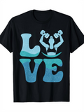 Men's T-Shirt Love Blue Letters And Strong Woman Lifting Weights Silhouette