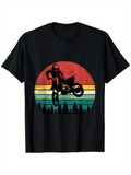 Men's T-Shirt Retro Sunset Forest With Stunt Rider Performing Jump Motorcycle