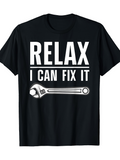 Men's T-Shirt Relax I Can Fix It Bold Letters With Silver Wrench Illustration Shirt