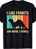 Men's T-Shirt I Like Ferrets Vintage Stripes With Black Silhouette Centered Ferret
