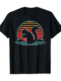 Men's T-Shirt Retro Sunset Silhouette With Mountains And Neon Grid Squirrel