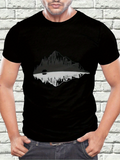 Men's T-Shirt Reflected Mountain Lake And Forest Scene With Calm Canoe