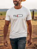 Men's T-Shirt Almost Empty Red Outlined Battery Icon With Percentage Text