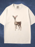 Men's T-Shirt Gentle Brown Fawn With Delicate Pink Bow Standing Alone Deer