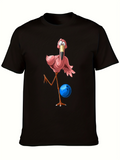 Men's T-Shirt Cartoon Flamingo Balancing On One Leg With Blue Ball Flamingo