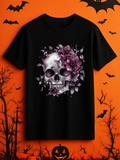 Men's T-Shirt Dark Roses Blooming Around Lifelike Skull In Shadowy Night Skull